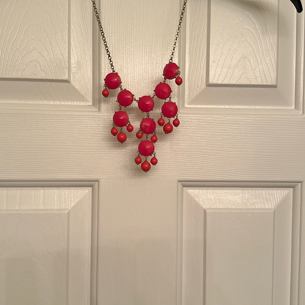 J Crew Bubble Necklace hot pink with cold chain